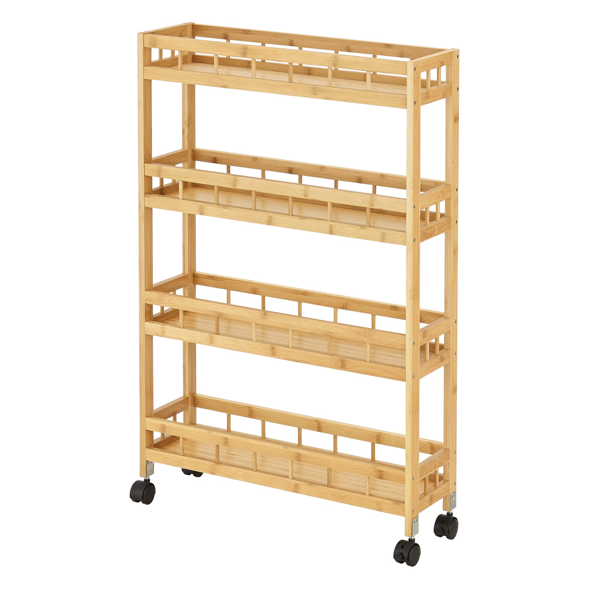 [en.casa] Scaffale Stretto a Rotelle (AxLxP) 96 x 60 x 18 cm Carrello a 4 Ripiani Portaoggetti Scaffale in Bambù per Cucina/Bagno - color Naturale