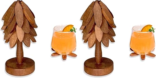 Miniatura 9 de Yuoyar Posavasos, juego de posavasos de madera en forma de árbol Sapeli para mesa de café, decoración de mesa de cocina