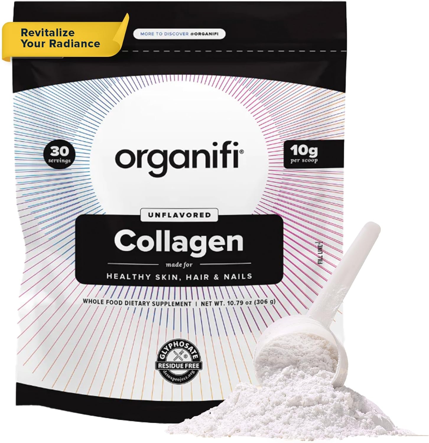 Organifi Collagen Powder - Fuller Hair, Stronger Nails, and Radiant Skin - Replenish and Rebuild Your Body - Gluten-Free, Dairy-Free, and Soy-Free Hydrolyzed Multi Collagen Peptides, 30 Servings