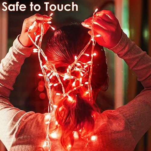 Miniatura 4 de SANJICHA Decoraciones del 4 de julio, 100 luces LED de 33 pies para interiores y exteriores, luces rojas, azules y blancas, 8 modos de luces