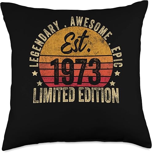 50th Birthday Vintage 50 Year Old Est 1973 Limited Edition Throw Pillow, 18x18, Multicolor