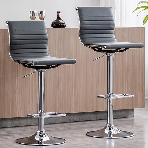 Miniatura 54 de Taburetes de bar ajustables de piel sintética, taburete de bar negro y dorado con respaldo, moderno taburete giratorio de altura de mostrador para