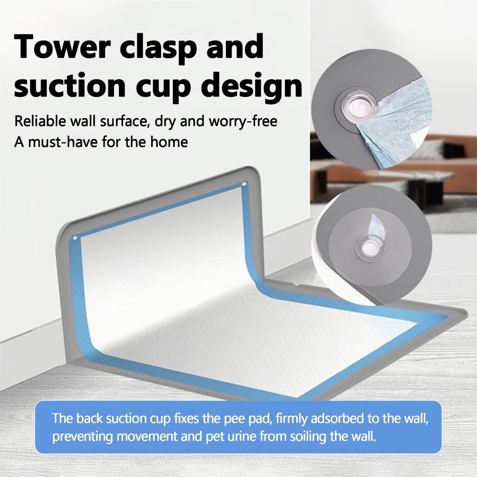Support en silicone avec ventouses, hauteur réglable, étanche, bac à litière antidérapant pour tapis jetables/lavables, protection de sol et de mur (pliable) (gris)
