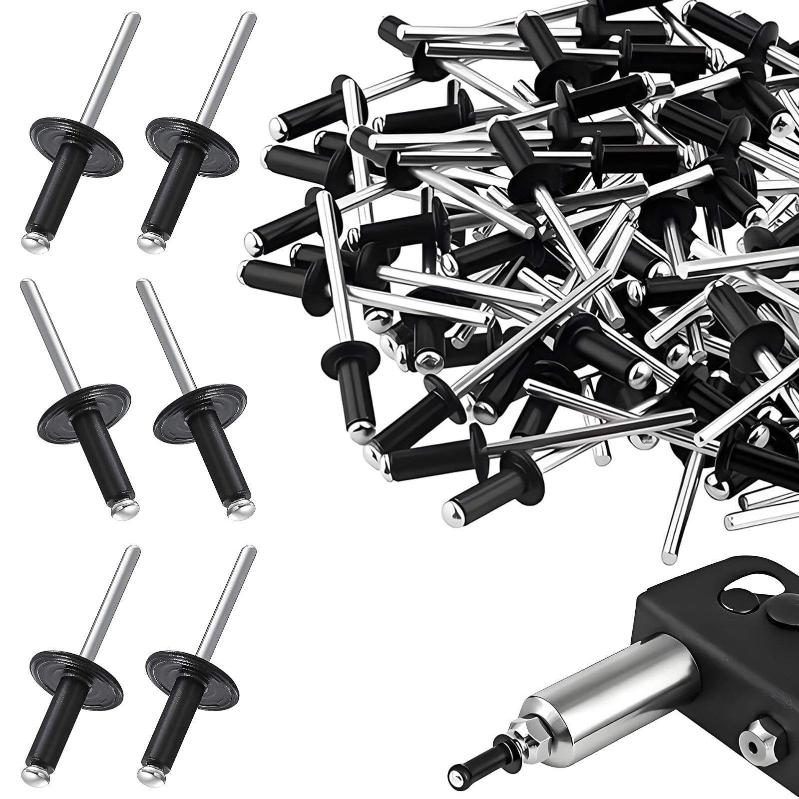 Juego de 80 remaches ciegos de aluminio, 4,8 x 20 mm, con brida grande, remaches negros, remaches ciegos para conexiones de alta resistencia en construcción, coche y muebles
