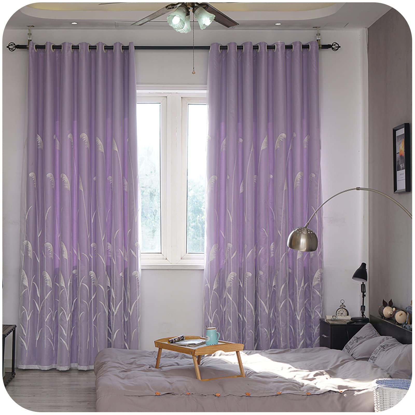Tenda oscurante a due piani per Ragazze Camera da Letto Salotto,Bianche Doppio Velo ricamo in pizzo Sheer Oscuranti Tenda Della Drappo,con Occhielli,Tenda Termiche Isolante Doppio Strato,1 pcs