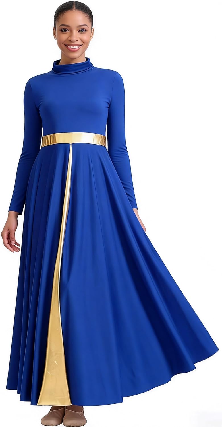 Praise Dance Dresses for Women Liturgical Dance Dress Metallic Fit Full Length Dancewear