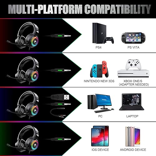Miniatura 5 de Auriculares para juegos Xbox One con sonido envolvente estéreo auriculares para juegos PS4 con micrófono y luz LED con cancelación de ruido sobre la