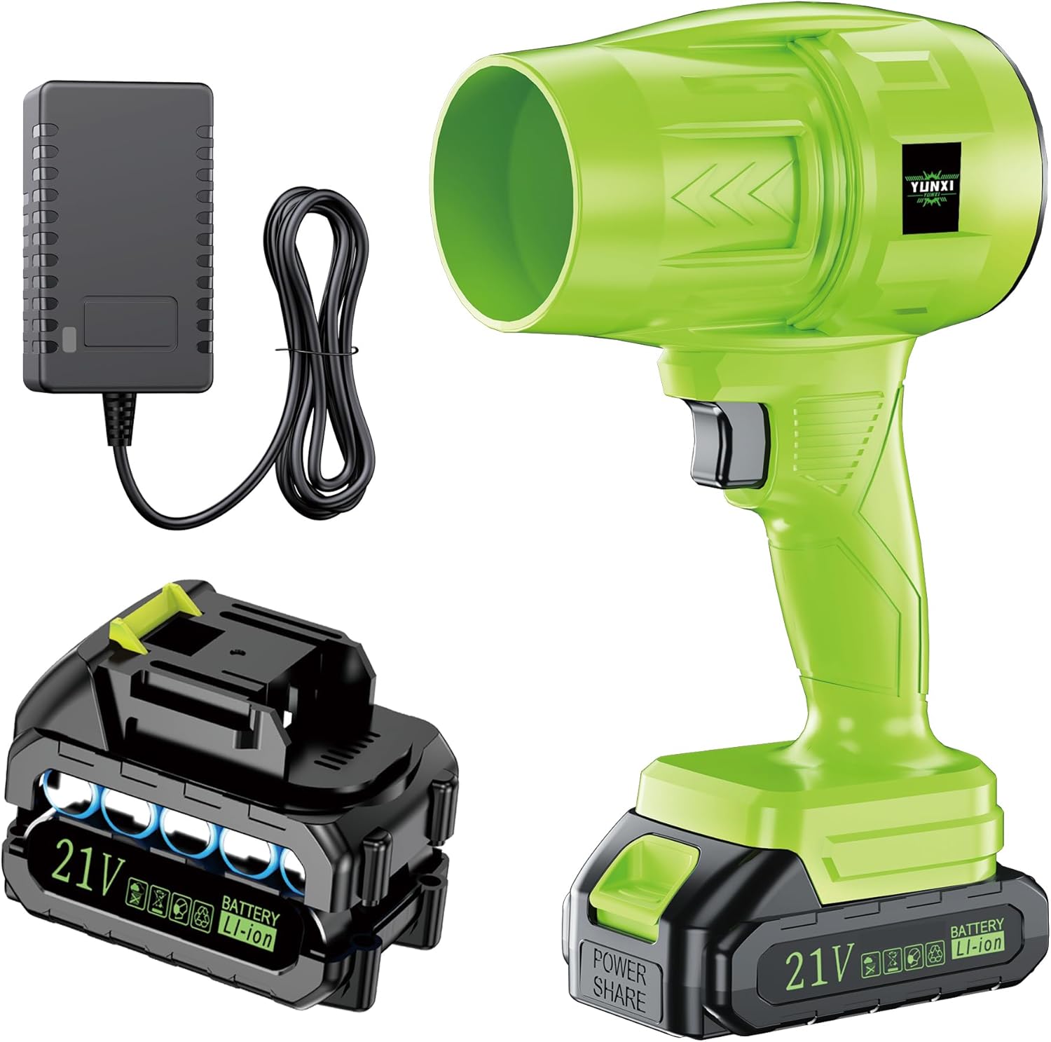 21V Cordless Lithium - Ion Blower: High - Power, Lightweight & Long - Lasting for Effortless Cleaning - Ideal for Yard, Garage & Workshop! (2 Batteries)