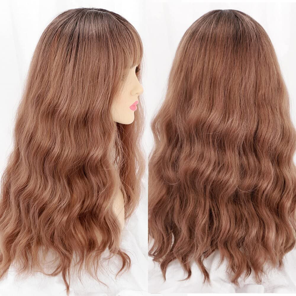 طويل الذهب النساء شعر مستعار مع الانفجارات مقاومة للحرارة الاصطناعية مجعد الباروكات للنساء تأثيري حزب 1 قطعة (Color : 8269-YHF)