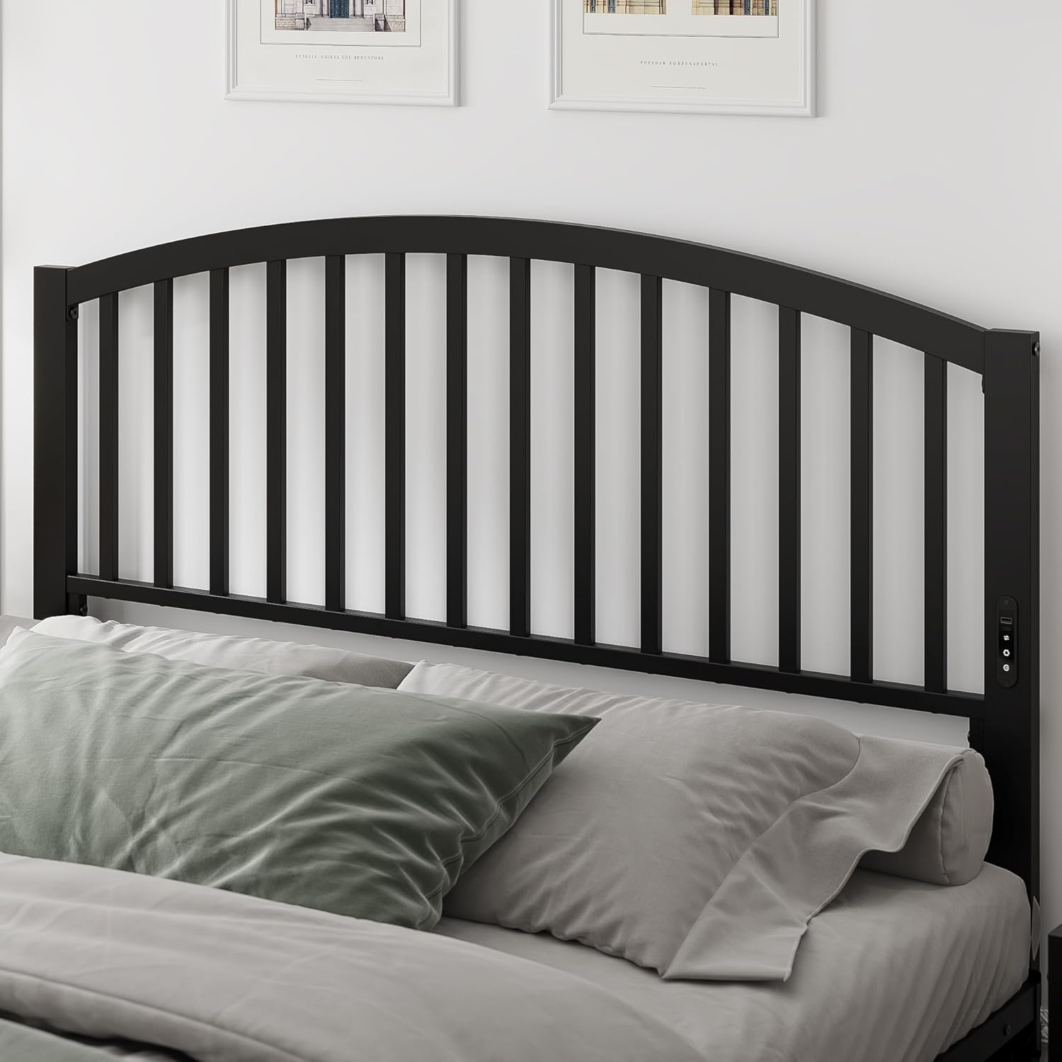 Weehom Queen Headboard with Led Lights, Farmhouse Vintage Style Metal Headboard Queen Size, Modern Freestanding Black Headboard Only for Bedroom