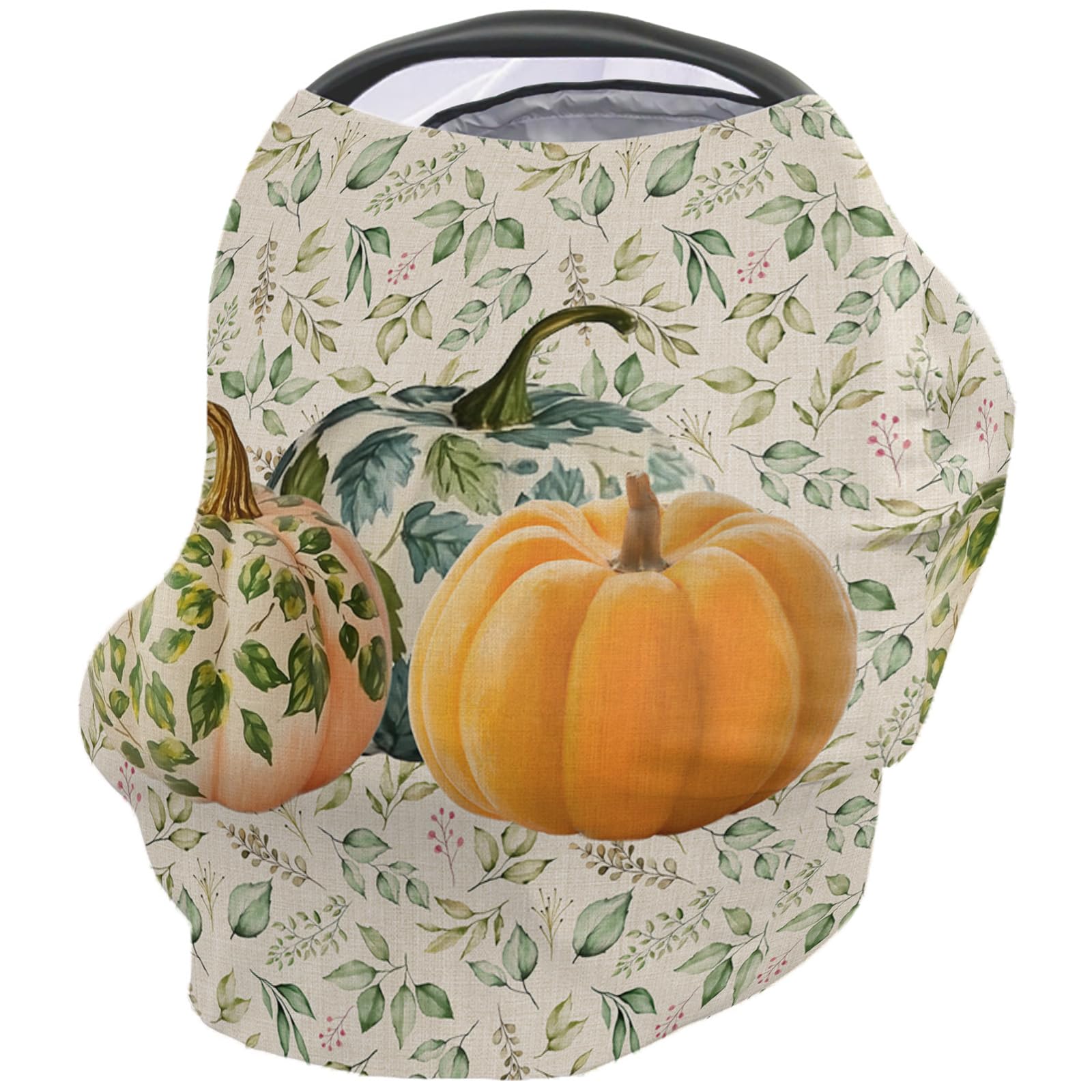 Nursing Cover for Breastfeeding Scarf, Leaves Textured Pumpkin Fall Thanksgiving Baby Car Covers Super Soft Multi Use for Canopy Shopping Cart Cover Blanket Stroller Cover