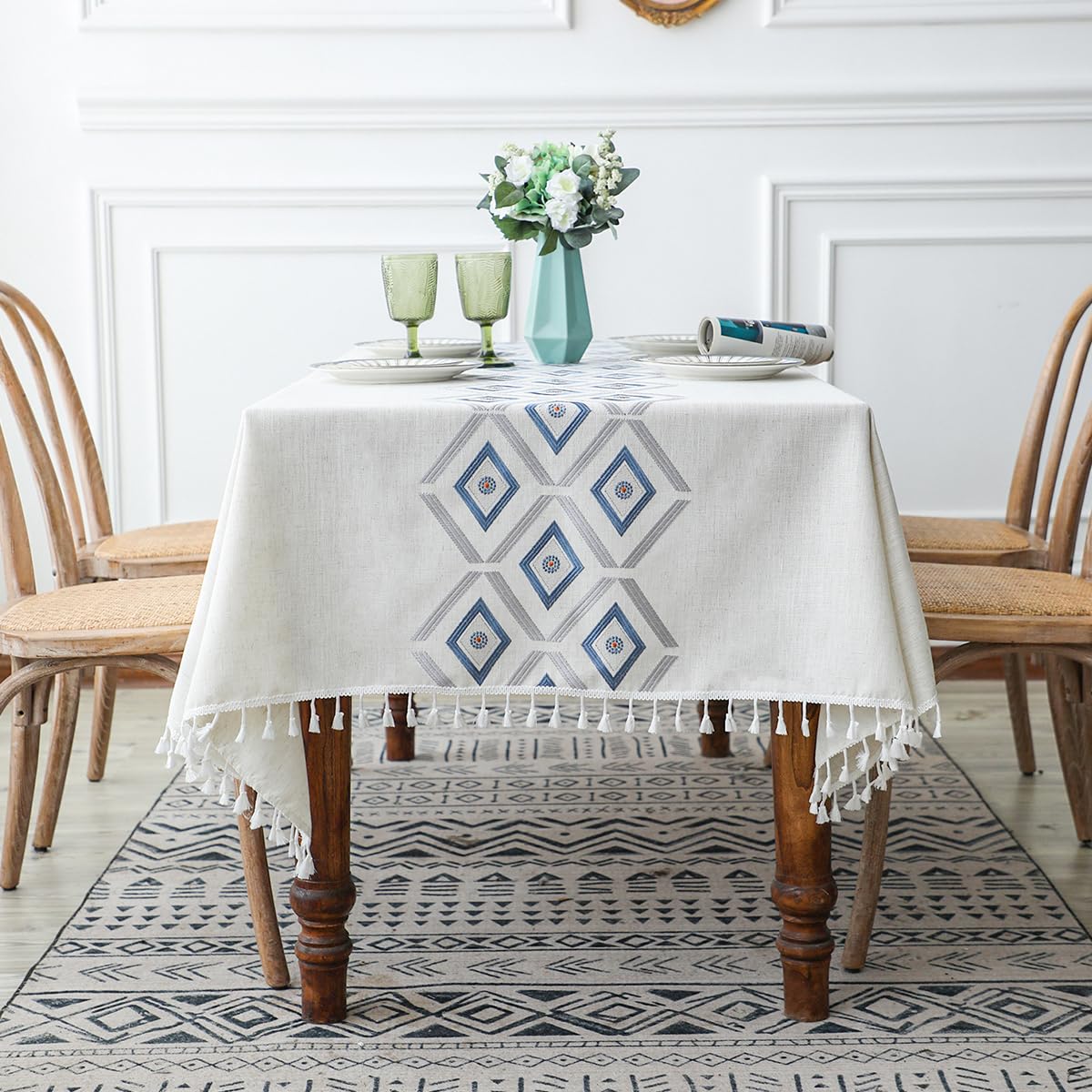 Tovaglia rettangolare in cotone e lino, con stampa floreale, lavabile, resistente all'olio, impermeabile, senza pieghe, in poliestere resistente alle macchie, per cucina, 120 x 160 cm, verde