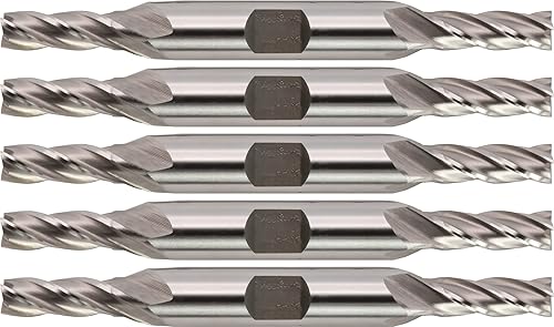 CME 5 piezas M42 Fresas de extremo de cobalto, nariz cuadrada, extremo doble, acabado brillante (sin recubrimiento), diámetro del molino de 14",