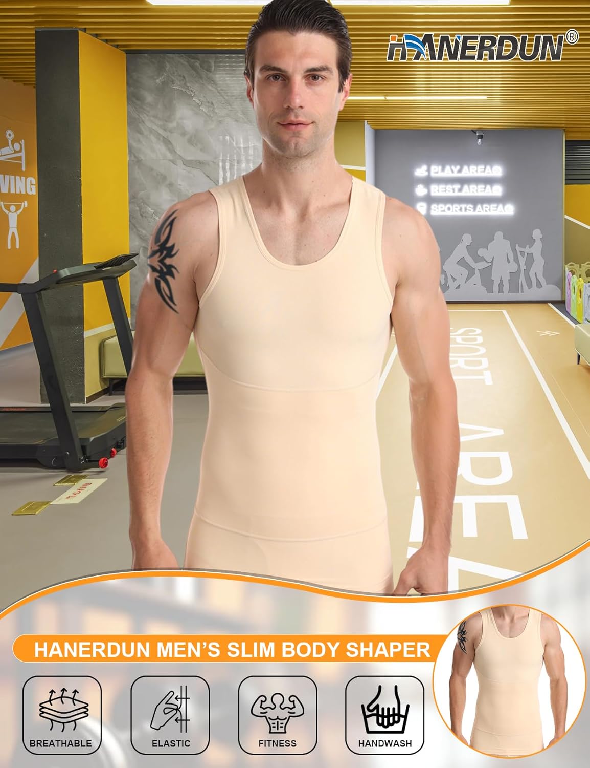 HANERDUN Men Compression Shirt Slimming Body Shaper Vest Tummy Control Shapewear Abdomen Undershirt - Image 2