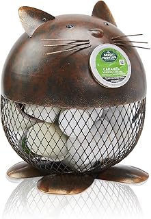 Aayla Diseño novedoso de gato para soporte de cápsulas de café, organizador de cápsulas de café, para el hogar, cocina, oficina y cafetería, en material de metal con color marrón
