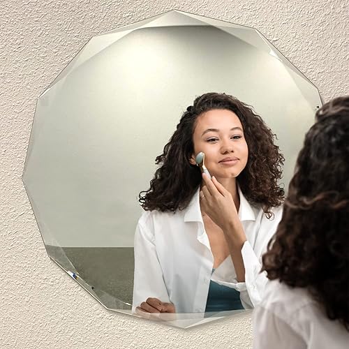 Miniatura 7 de Mirrors and More Espejo de tocador redondo sin marco con borde biselado (24 x 24 pulgadas), moderno montaje en pared para decoración del hogar,