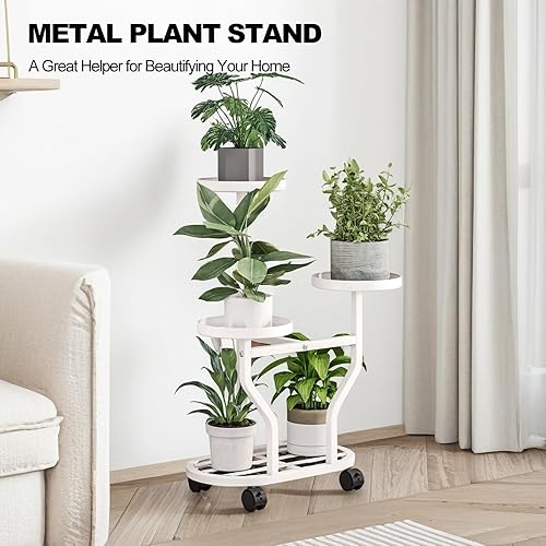 Miniatura 7 de Soporte para plantas con ruedas de metal de 3 niveles, estante esquinero de flores para múltiples plantas, estante de exhibición para dormitorio