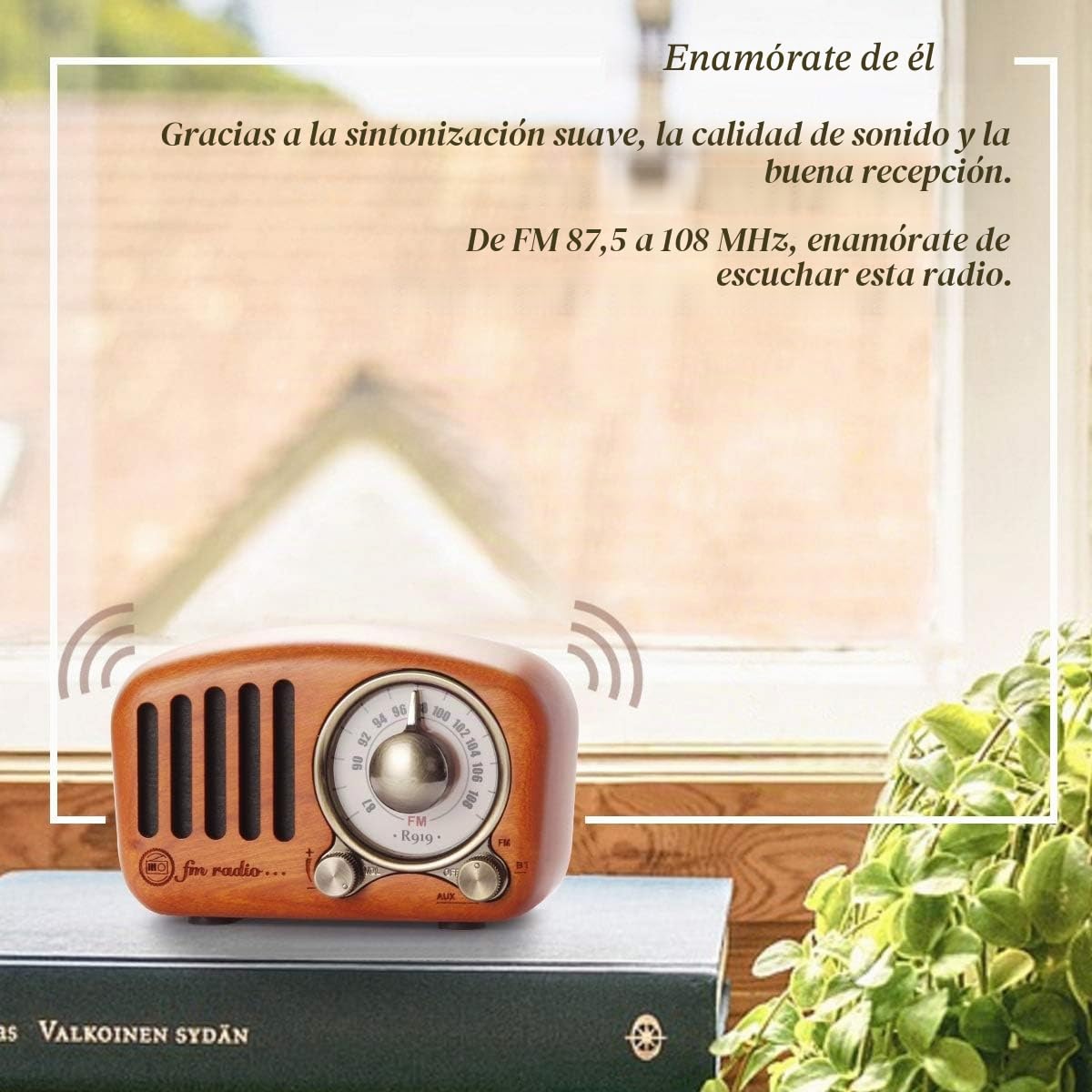 PRUNUS J-919 Radio Transistor FM SD MP3 Bluetooth de Formato de Madera Retro-Clásico, con Altavoz, función AUX, Sintonizador Circular de 270º y indicador de sintonía. (Madera de Cereza)