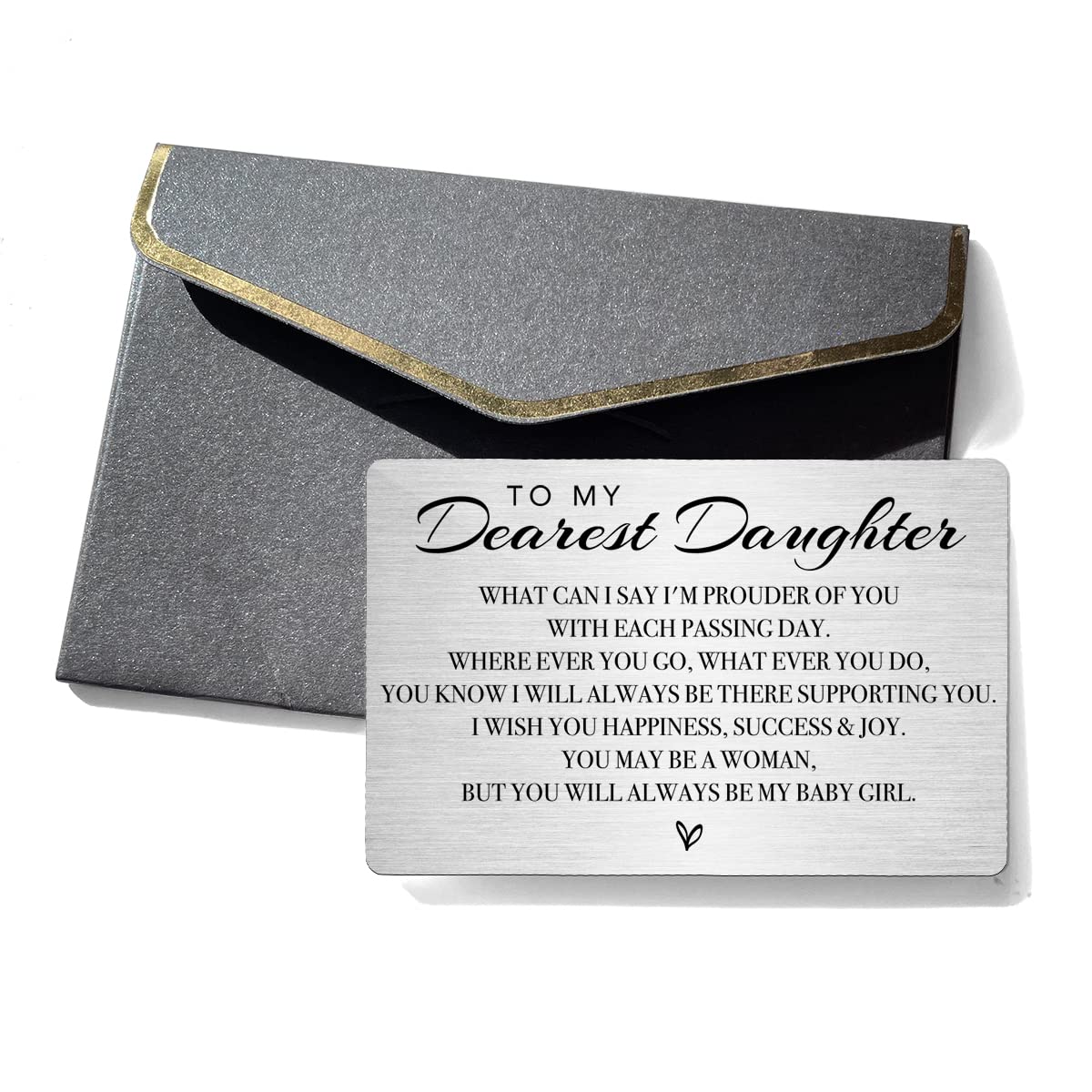 To My Daughter Wallet Card - Engraved Metal Love Note From Mom For Graduation & Birthday Gifts