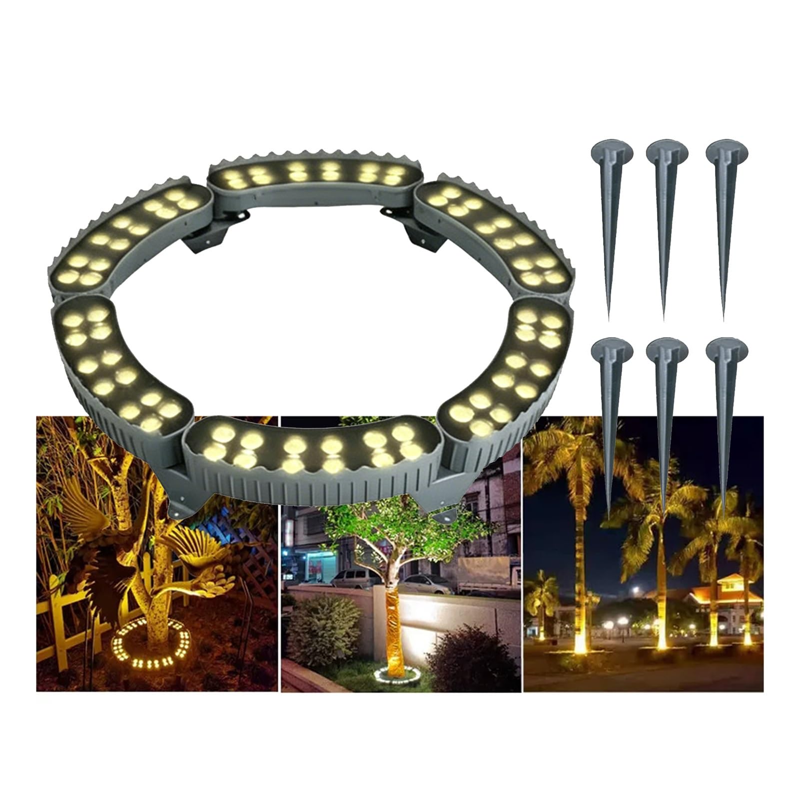 JCWGLY 48-72W Palm Tree Ring Lights, Outdoor Weatherproof Landscape Spotlights, LED Lighting for Illuminating Courtyards, Gardens, and Street Trees(Warm Light,6 Heads)
