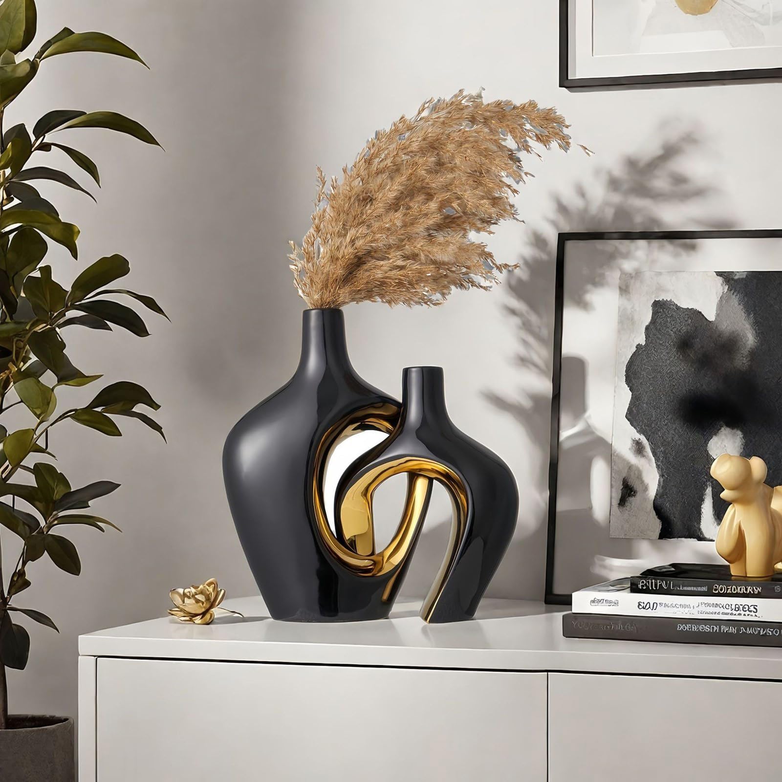 Keramik-Blumenvasen, Set mit 2 dekorativen Vasen für Tischdekoration, Hochzeit, Esszimmer, Wohnzimmer, Haus, Dekoration, ästhetische Vase