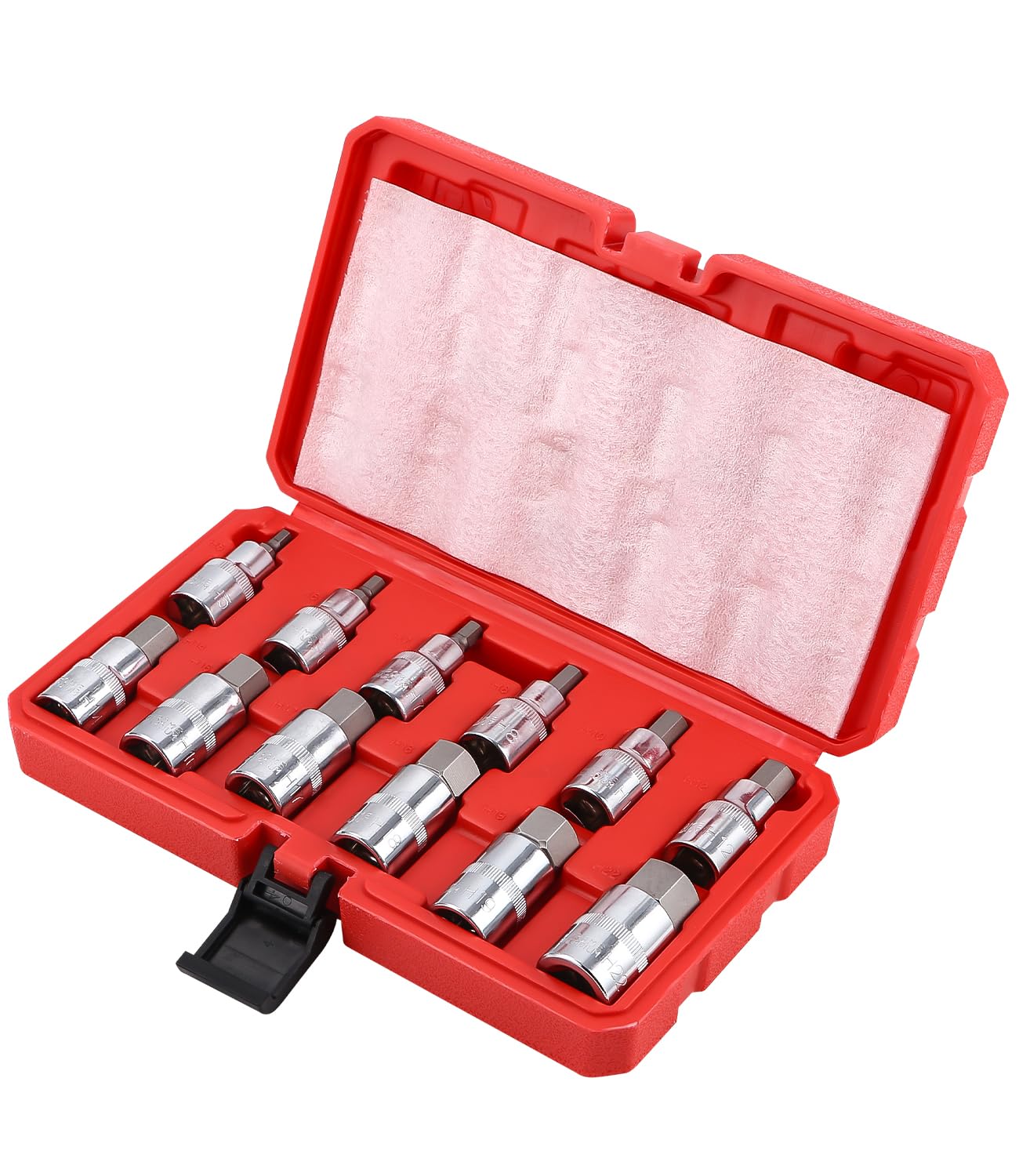 Bixury 12 Piezas Juego de Llaves Tubulares Hexágono Torx Interior Tuercas de hexágono Interior 1/2" Herramientas Mecánicas con Maletín de Almacenamiento 5,6,7,8,10,12,14,16,17,18,19,22 mm