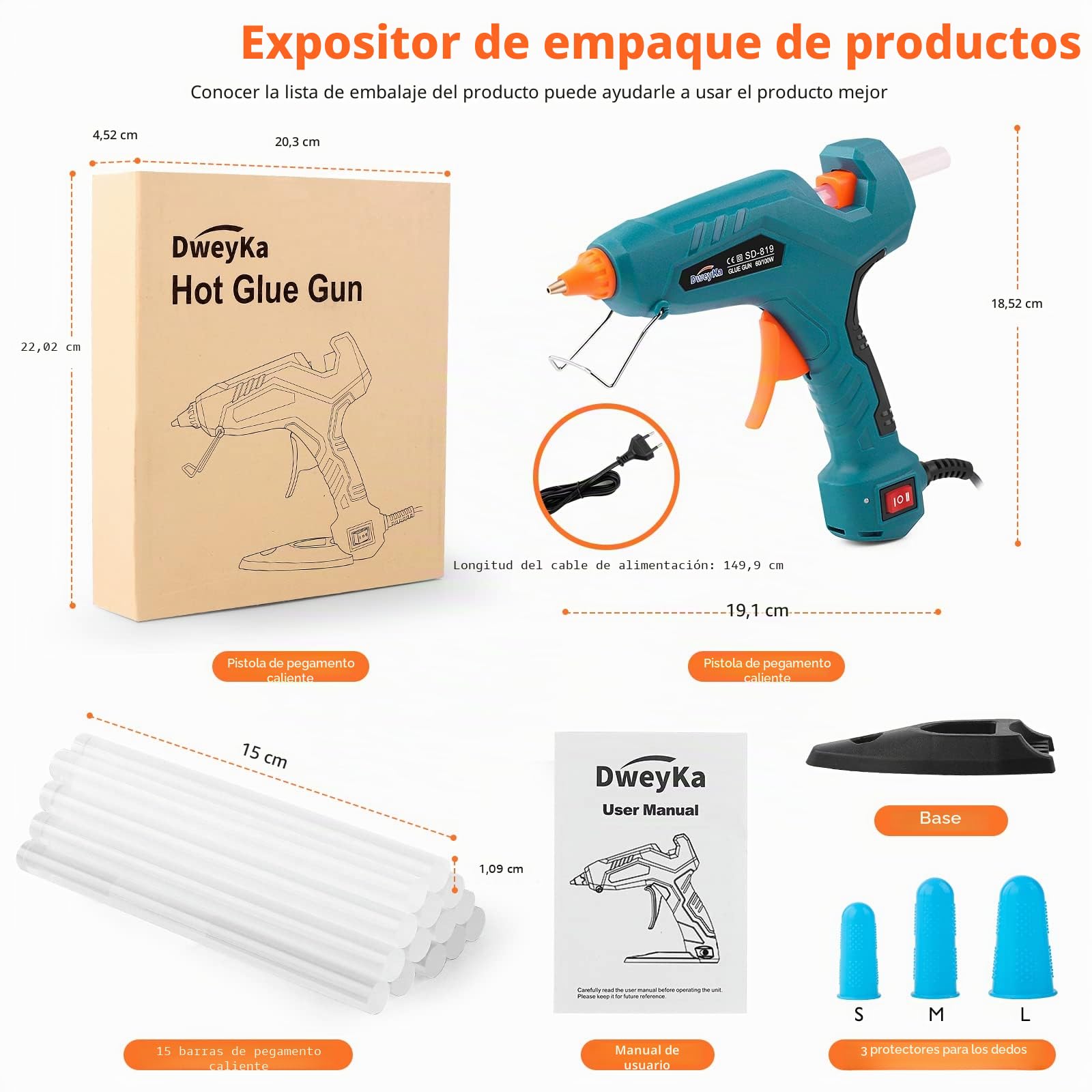 Pistola Silicona Caliente 60 / 100W Doble Temperatura, Barras de Pegamento de 11mm, para Arte, Empaques, Reparaciones y en el hogar, Oficina y Escuela