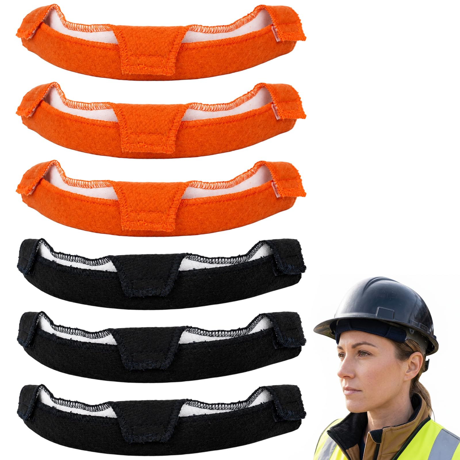 6-Piece Set for Construction and Welding Work, Hard Hat Sweatband, Helmet Liner with Cotton Material, Orange and Black Colour Options