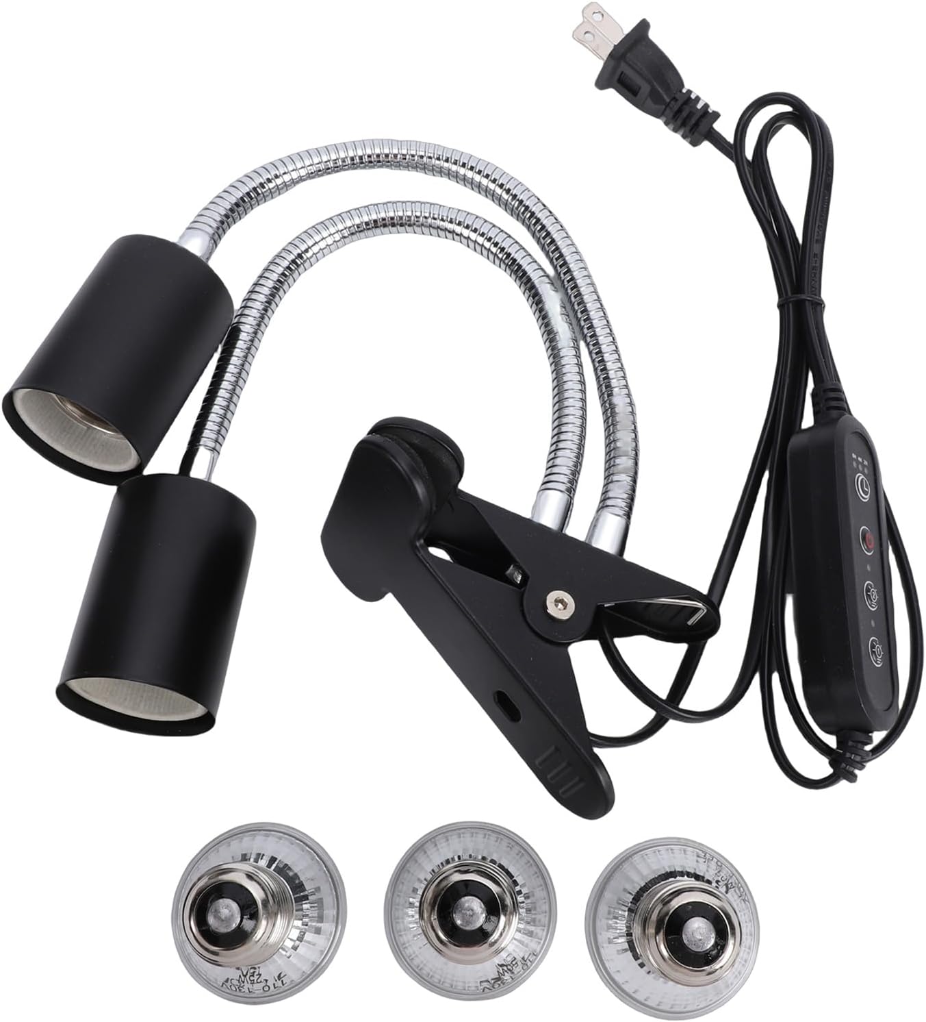 Haofy Dual Head Reptile Heat Lamp with UVA UVB Cycle Timer Independent Control Gooseneck Heating Lamp for Bearded Dragons Turtles Lizards Geckos Snakes Amphibians in Terrariums (US Plug)