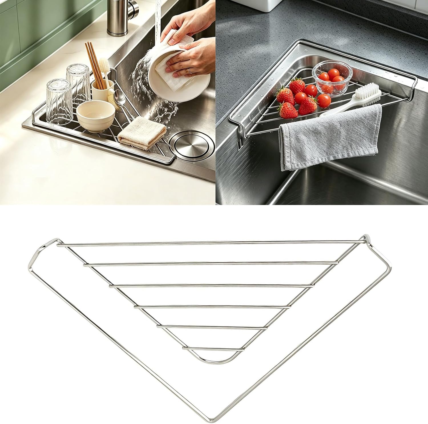 Triangular Sink Corner Rack 304 Stainless Steel Drain | Triangular Sink Corner Storage Rack 304 Stainless Steel Drain Shelf for Sponges