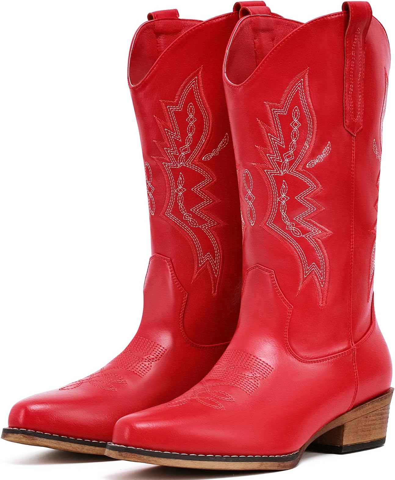IUV Cowboy Boots For Women Western Boots Cowgirl Boots Pull On Pointy Toe Mid Calf Boots