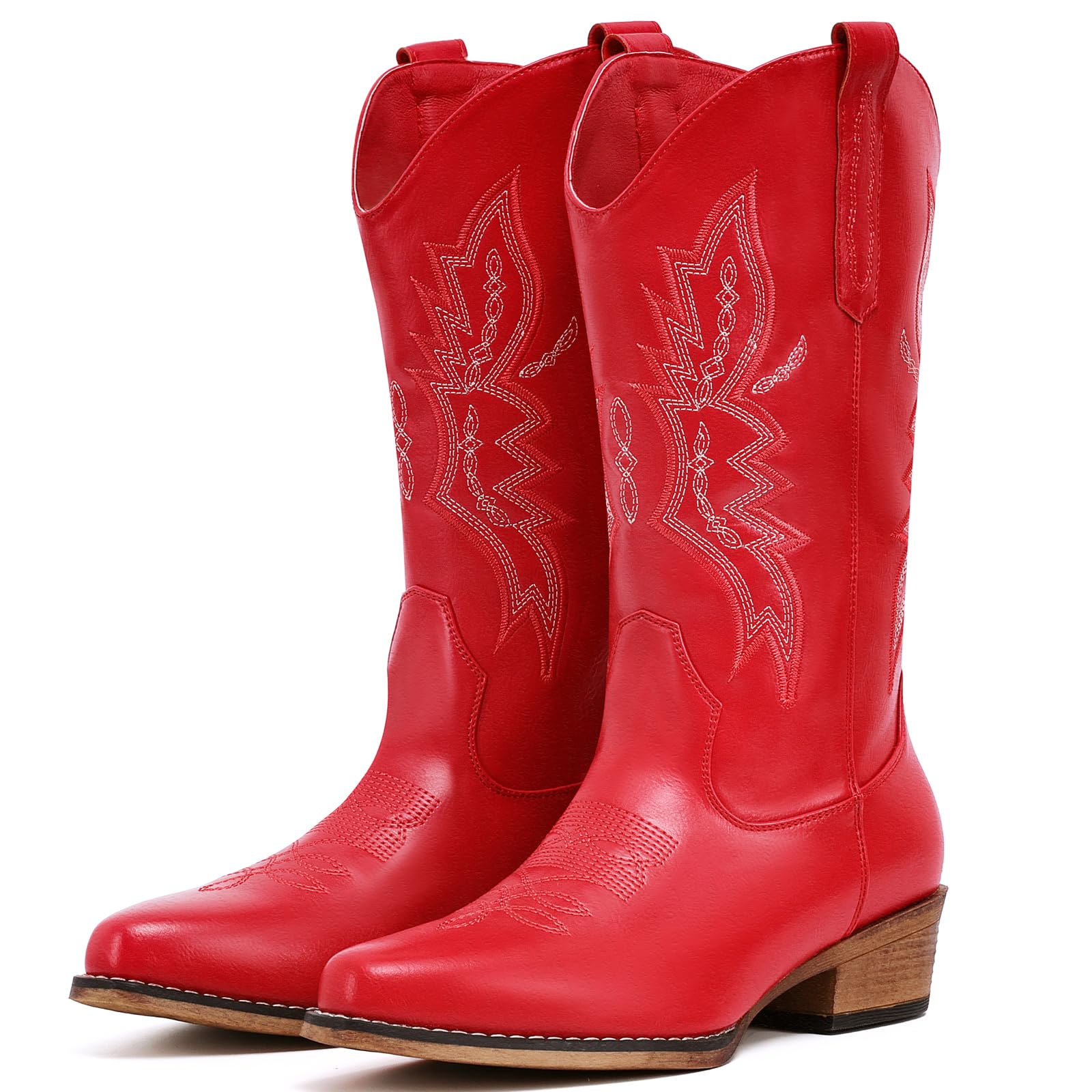 IUV Cowboy Boots For Women Western Boots Cowgirl Boots Pull On Pointy Toe Mid Calf Boots