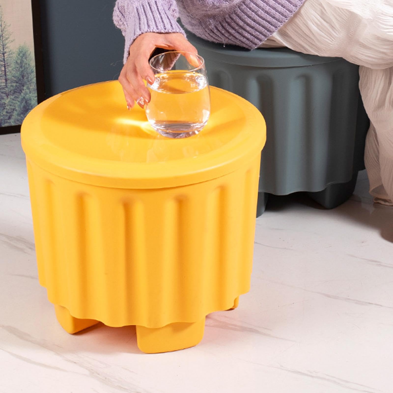 Pouf Contenitore, poggiapiedi, Sedia da toeletta per Bambini e Adulti, Sgabello per Cambio Scarpe per corridoio, Camera da Letto, Soggiorno, Giallo