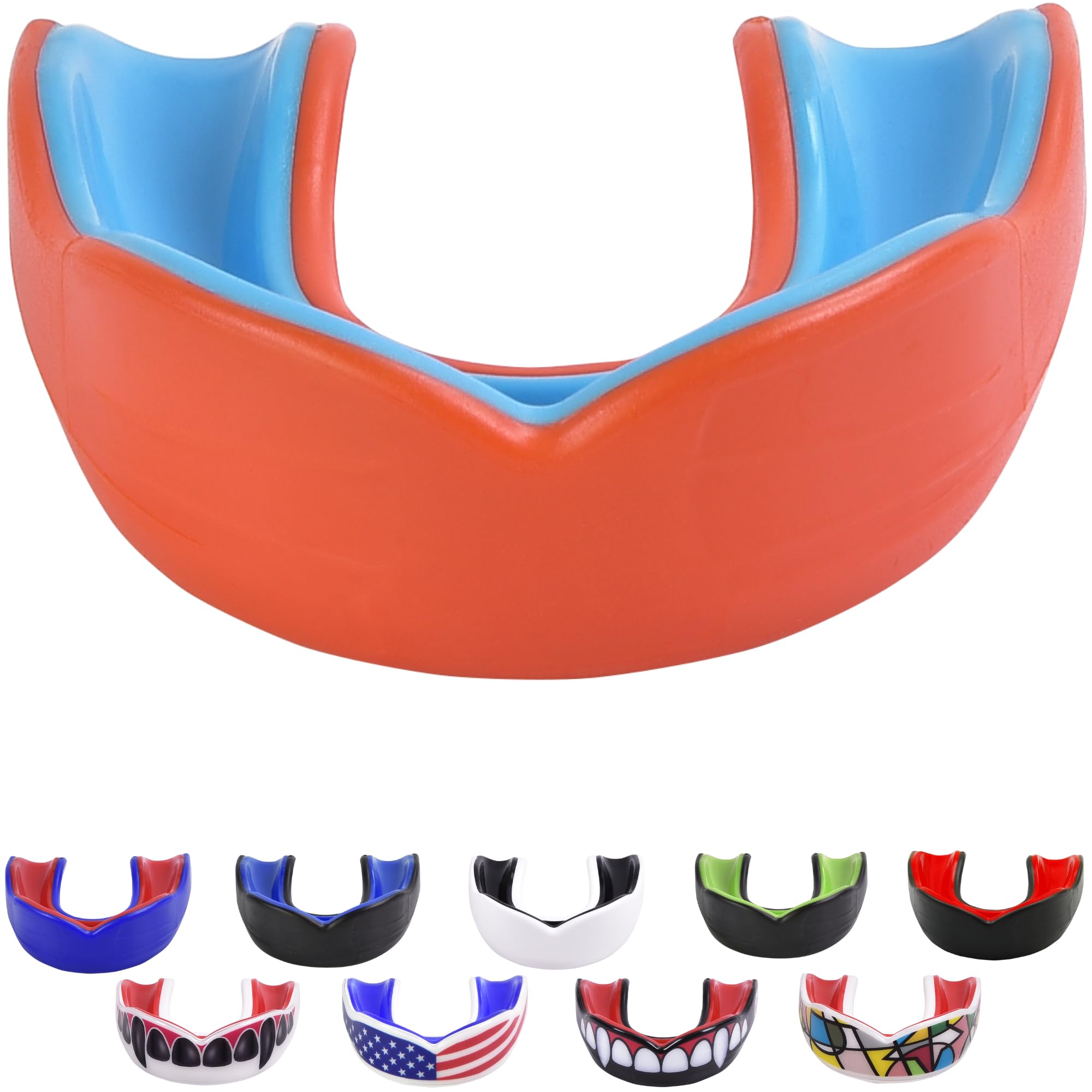 Adult Sports Mouth Guard (USA Flag, Fangs, 15+ Colors to Choose from) - Mouthguard for Football, Boxing, Karate, Martial Arts, Rugby, MMA, Sparring, Hockey (Adult, Strapless)