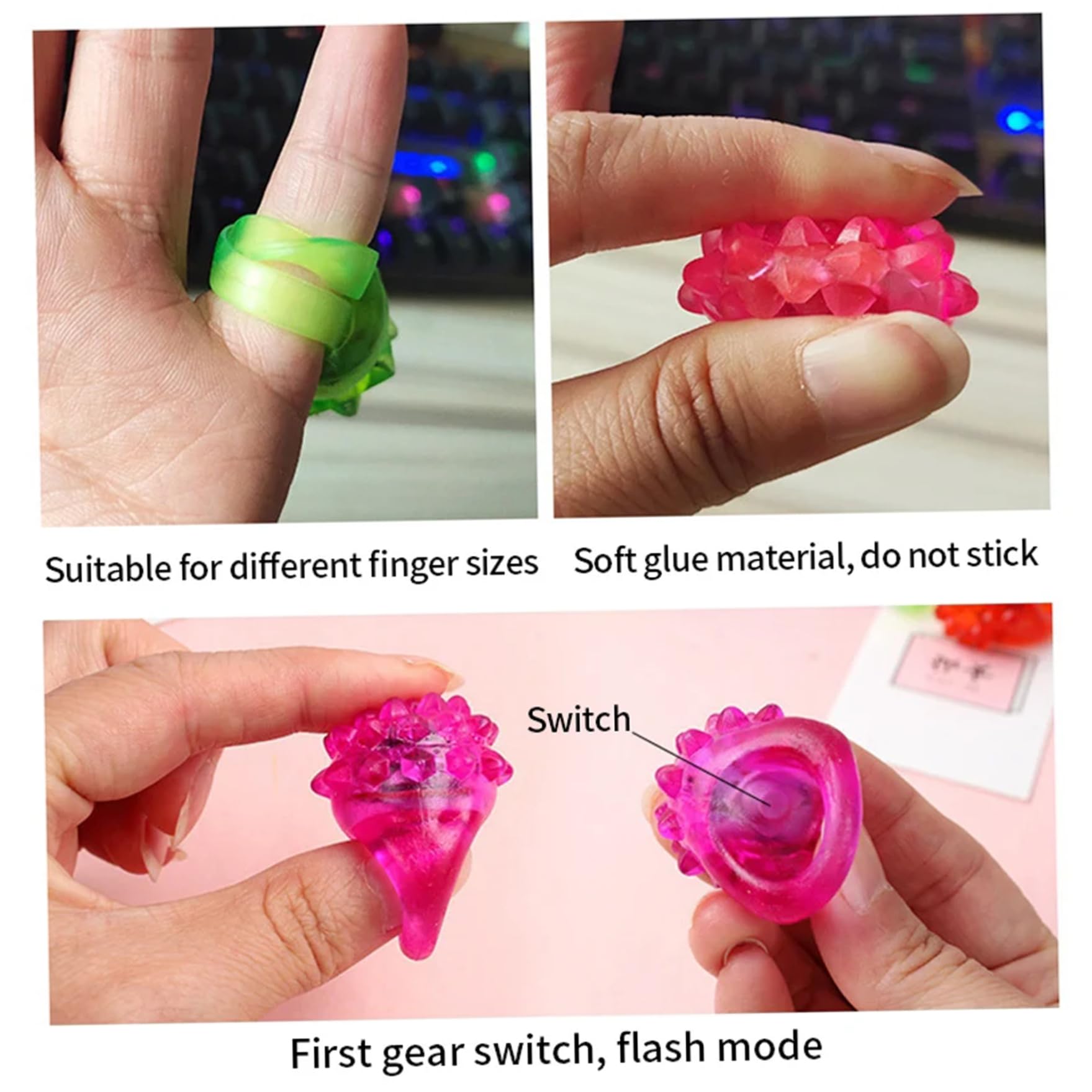 24 anelli luminosi, simpatici anelli flash divertenti e sicuri che illuminano al buio, accattivanti luci da dito novità per carnevali, feste di compleanno, matrimoni, miscelazione di colori casual