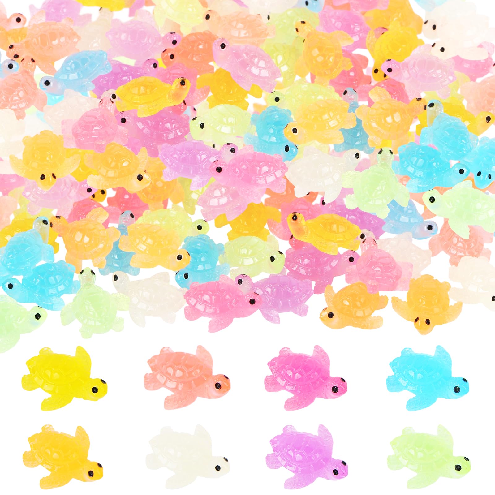 96 Pieces Luminous Tiny Turtles Figurines for Dollhouse Mini Resin Animals Mini Resin Turtles for Fairy Garden Micro Moss Landscape Home Decor