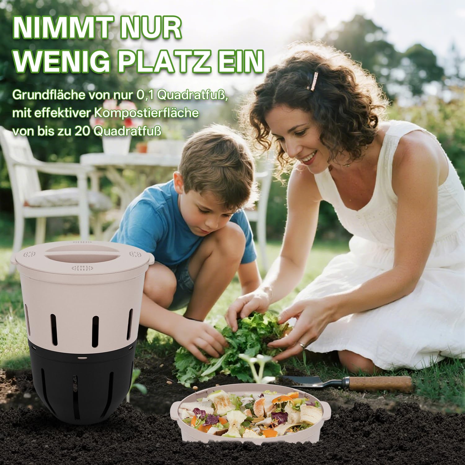 Unterirdischer Wurmkomposter 12,5 L – Beetkomposter zum Eingraben für Garten, Kompostiert Küchenabfälle, aus Kunststoff, Taupe, 27,3x27,3x33 cm