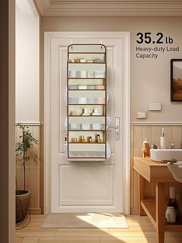 Miniatura 8 de Yecaye Organizador colgante sobre la puerta, 1 paquete, 35.2 libras de carga de juguetes de peluche, organizadores de baño a prueba de columpios y