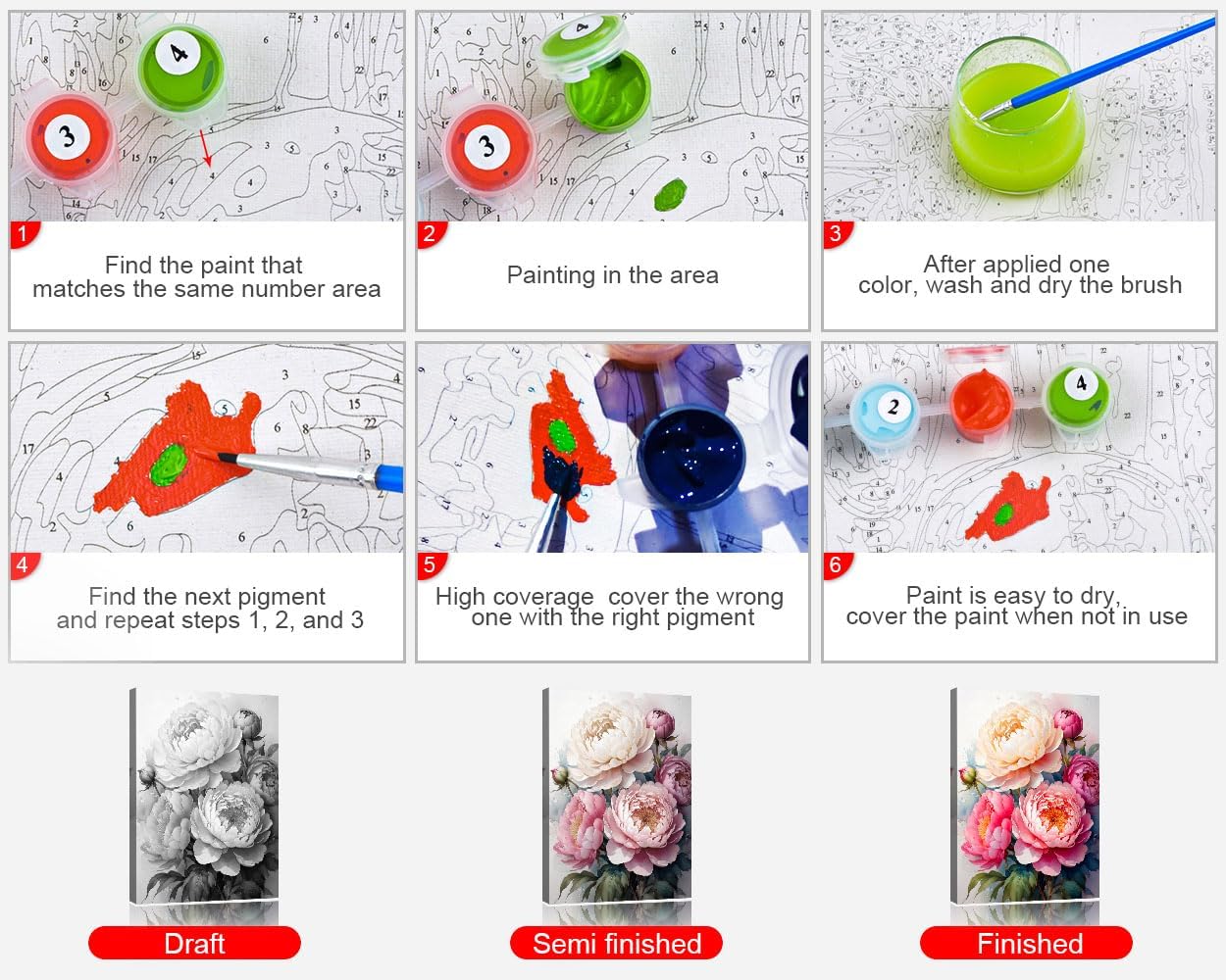 Paint by Numbers Kit for Adults, Paint by Number - Beautiful Blooming Pink Peonies Floral Garden Art for Home Wall Decor, 16x20 Inch(Framed)