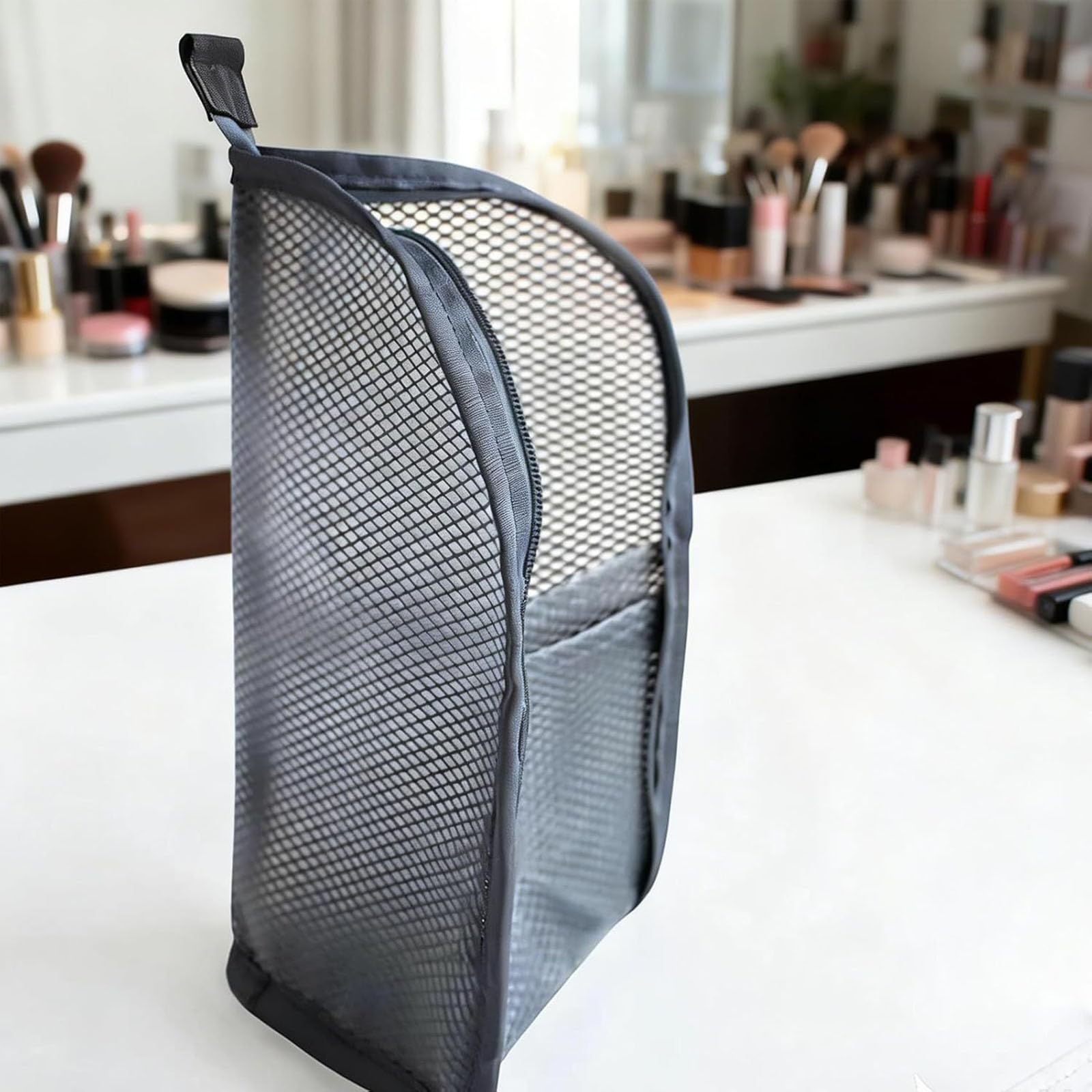 Neceser de pie portátil de malla EVA, organizador de cosméticos independiente, impermeable, plegable, transparente, para viajes, almacenamiento de cepillos de dientes de baño