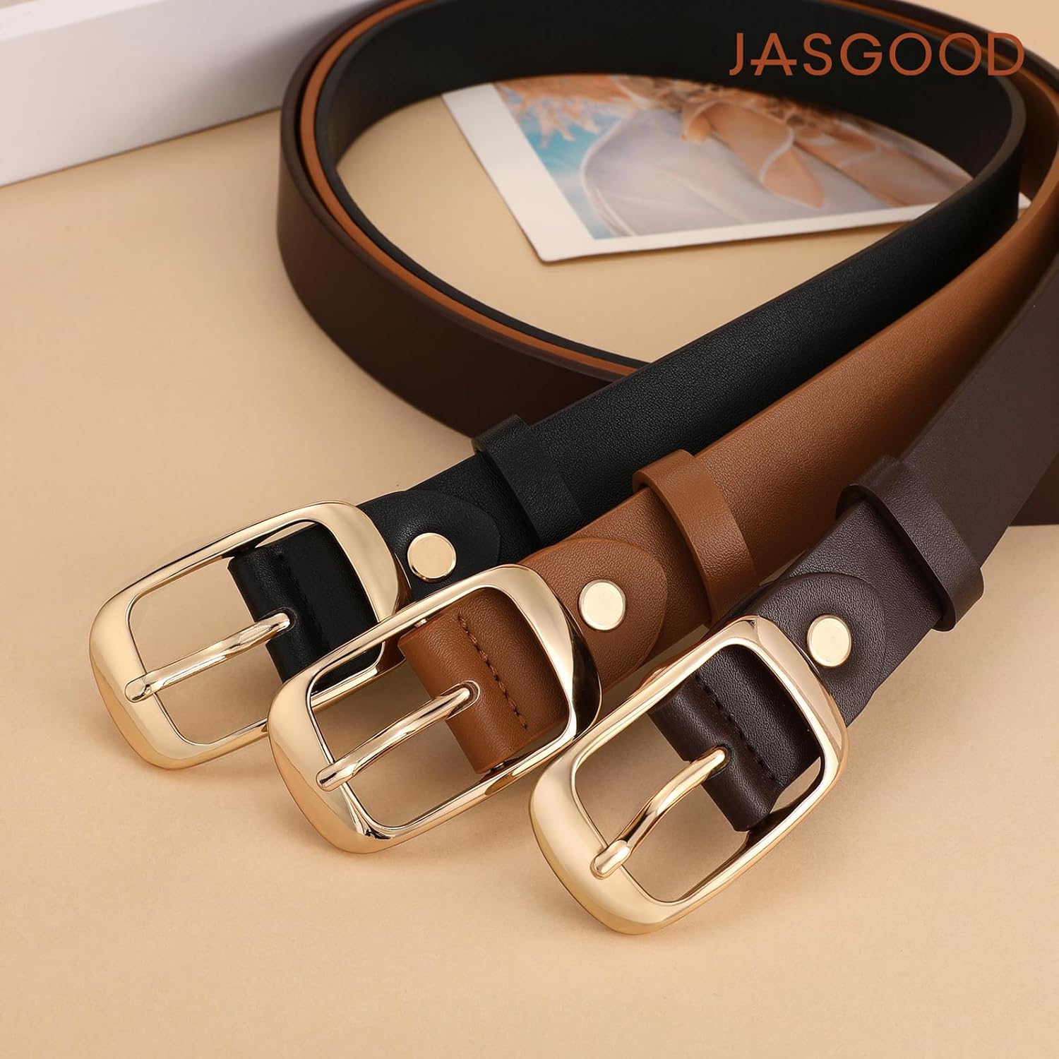 JASGOOD 3 PACK Women Belts for Jeans Pants Dresses Fashion Leather Belt with Solid Pin Buckle - Image 5