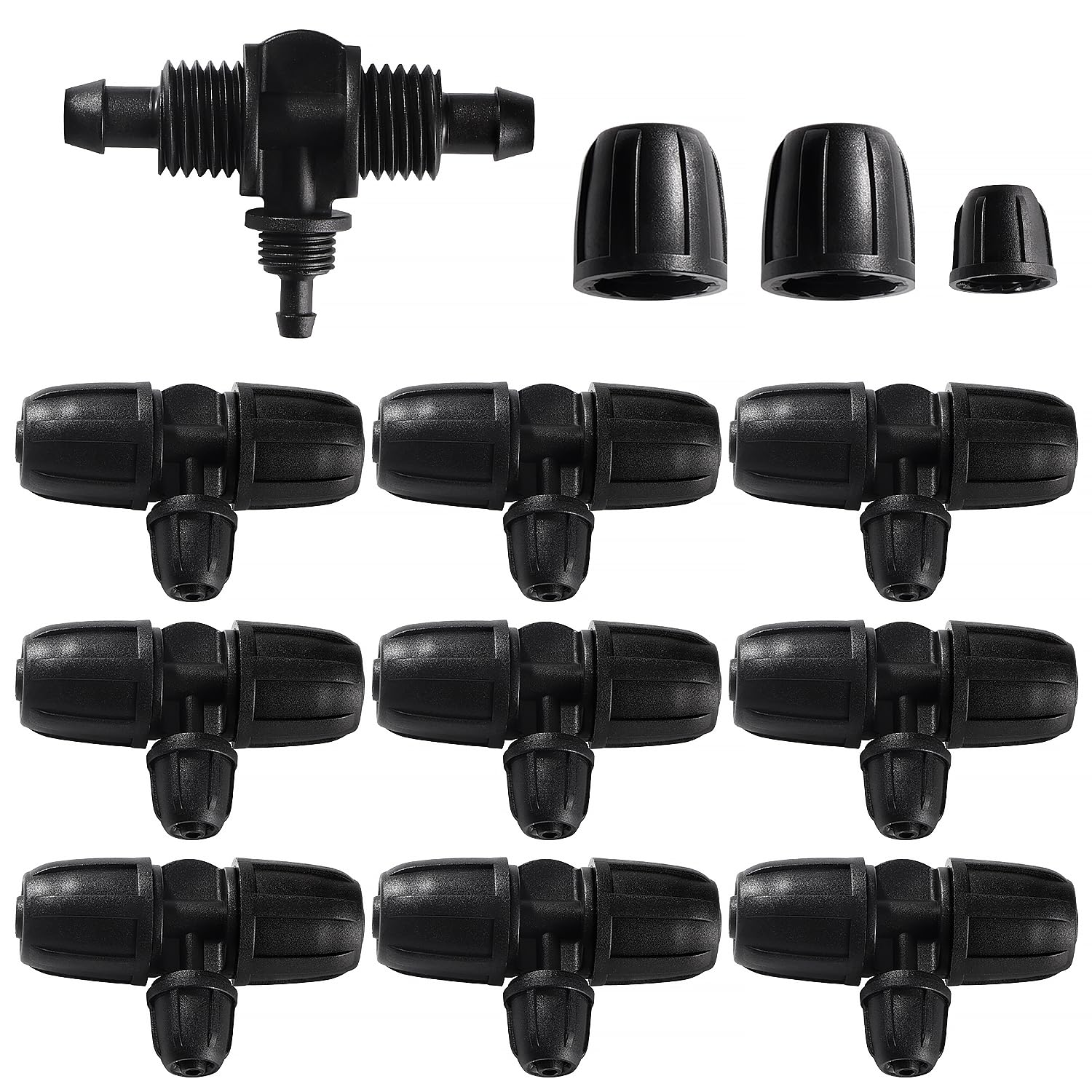 VooGenzek 10-Piece Barbed Tee Connector for Drip Irrigation 3-Way Anti-Drop 8/12 mm to 4/7 mm, Plastic