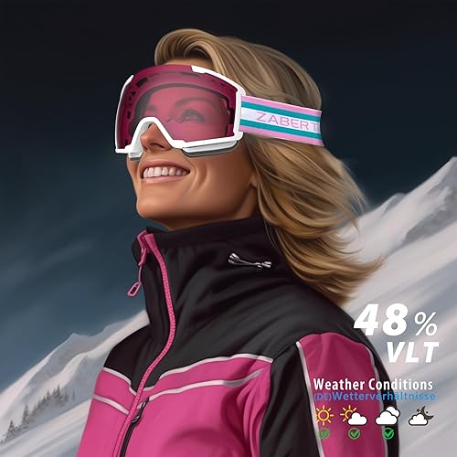 Miniatura 3 de ZABERT Gafas de esquí para hombres, mujeres y jóvenes, sobre gafas OTG antivaho 100% protección UV, elegantes Ultra HD cómodas