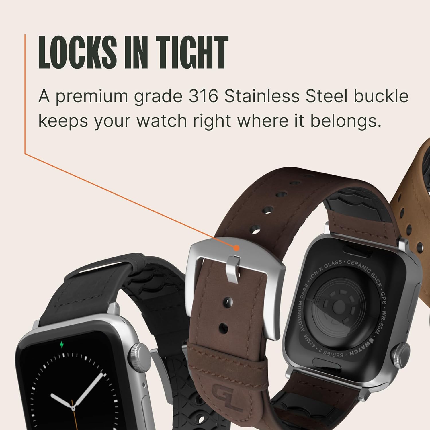 Groove Life Vulcan Leather Apple Watch Band for Men and Women – Genuine Leather with Silicone Lining, Breathable Replacement Strap Compatible with Apple Watch Series 1–9, (38/40mm & 42/44mm)