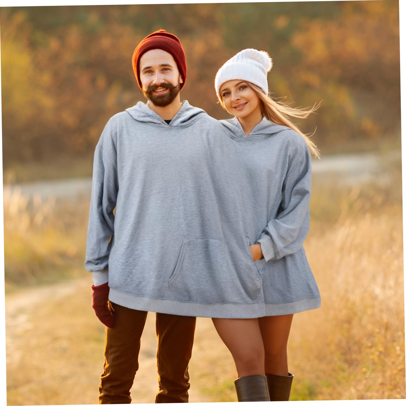 Felpa Doppia per Coppia Oversize S in Poliestere Grigio | Eventi a Tema, Serate Tranquille in Casa, Vestibilità per Fisici Diversi