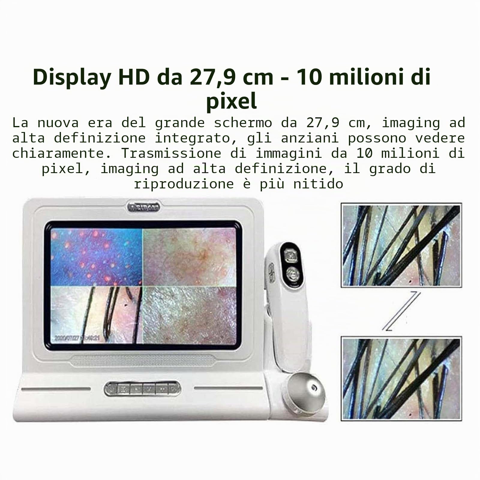 Analizzatore di capelli per diagnosi della pelle - Microscopio digitale da 28 cm per follicoli piliferi del cuoio capelluto e macchina per il rilevamento di capelli e pelle - Strumento per uso