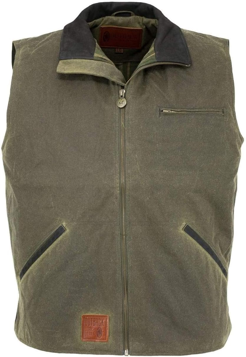 Outback Trading Men's 2143 Sawbuck Waterproof Breathable Full-Zip Cotton Oilskin Western Vest