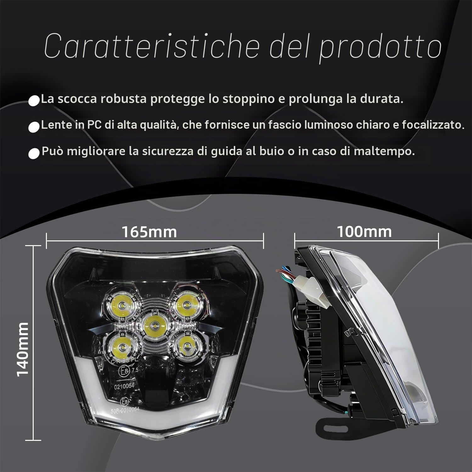 JFG RACING Faro Anteriore Moto,Faro LED Universale Moto per EXC250 SX250 SXF250 EXC450 SX350 SXF450 EXC525 640LC4 Dirt Bike Pit Bike Motocross Enduro Supermoto