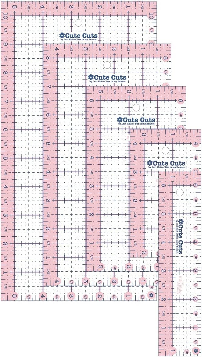 Riley Blake Designs - Cute Cut Ruler by Lori Holt - Rectangular Ruler Pack - Set of 6 Rulers