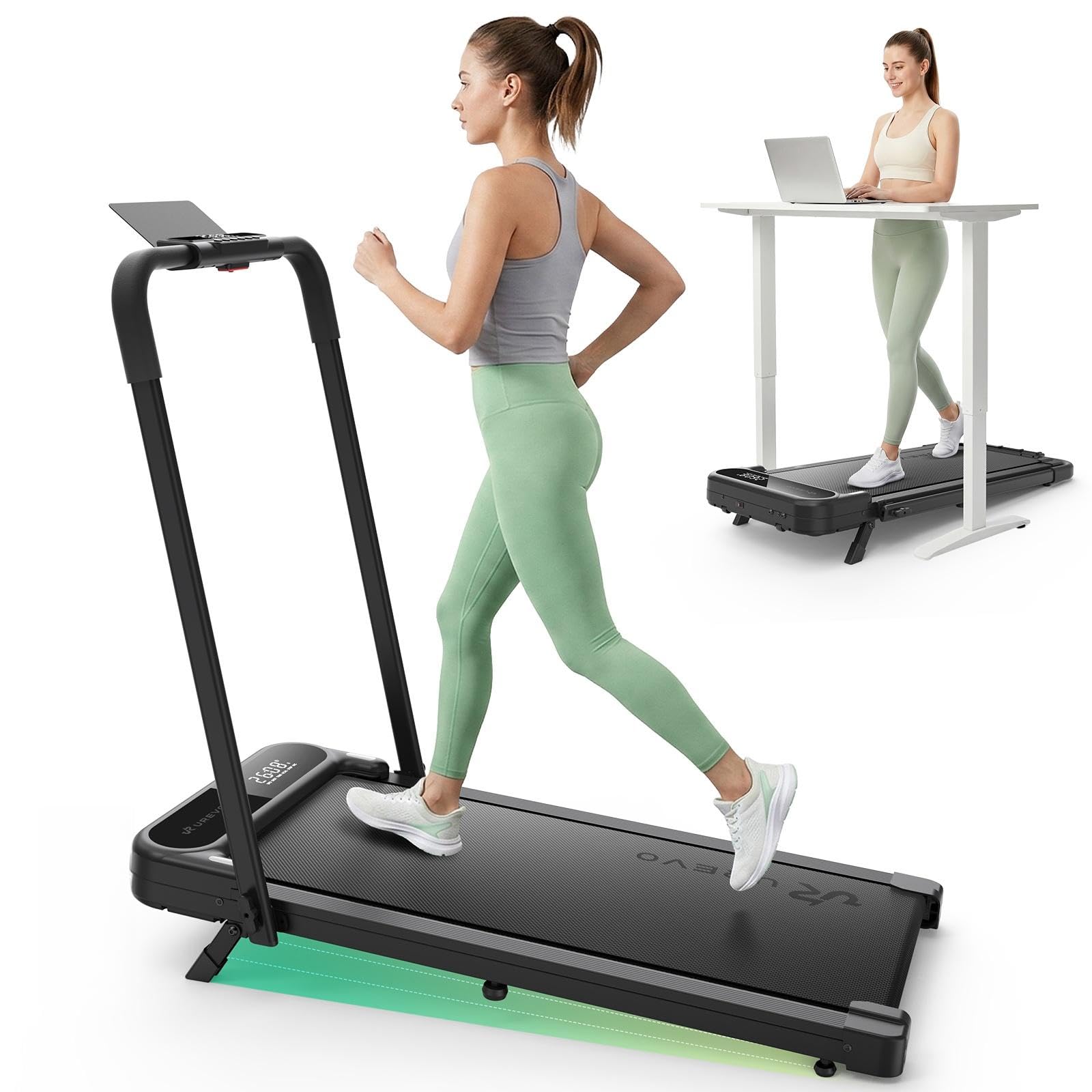 UREVO Strol 2E Pro Smart Walking Pad Treadmill with APP, 12% Incline, Compact Walking Pad with Safety Handle, Plug & Play, Desk Treadmill with LED Display, Walking & Running for Home Office